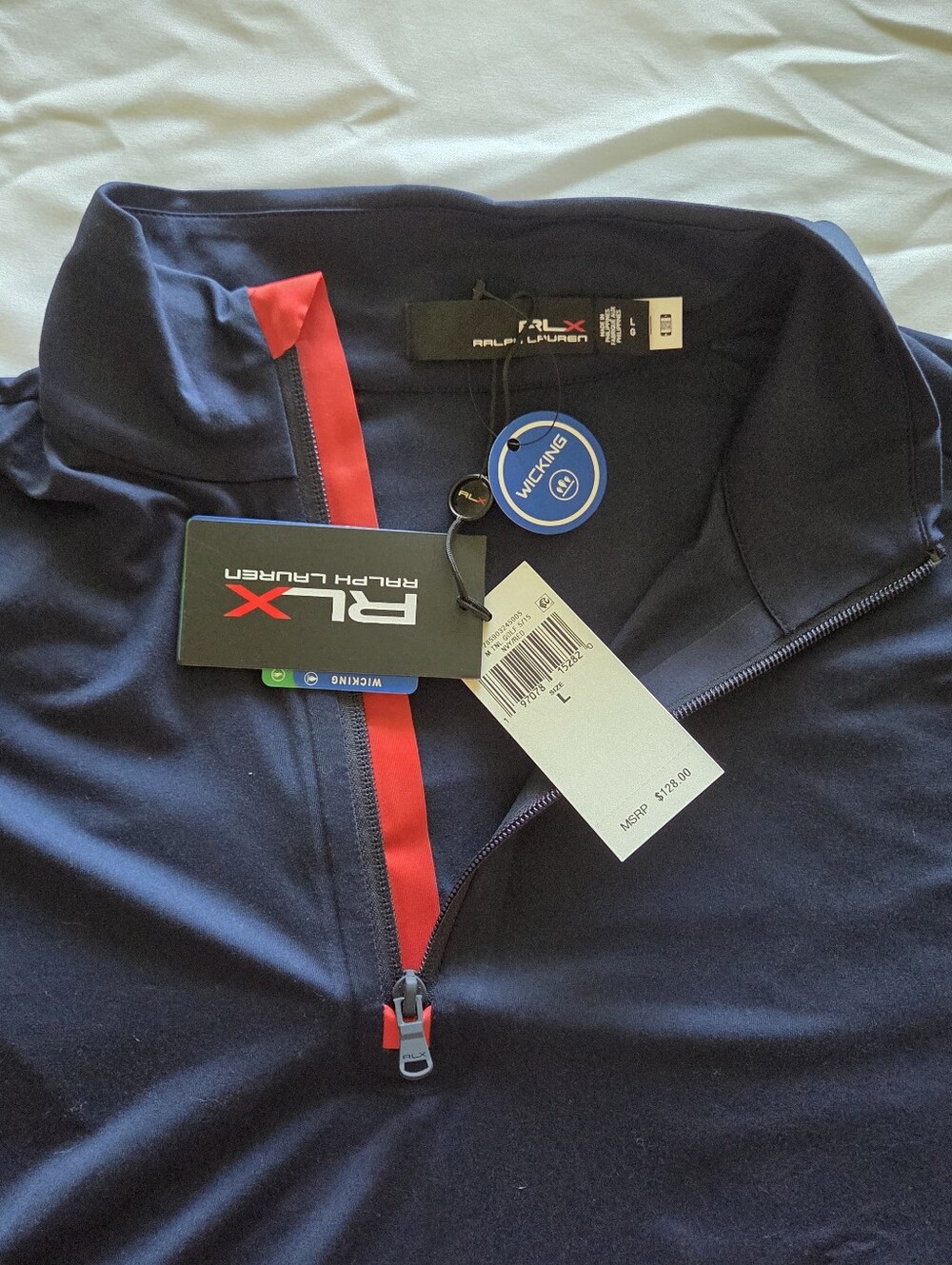 Ralph Lauren RLX Navy Half-Zip Pullover with Red Trim | Large